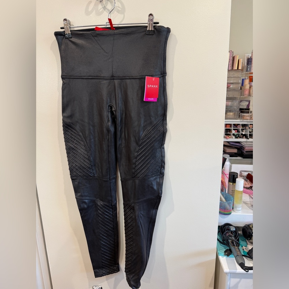 NWT- SPANX Black Textured Moto Leggings